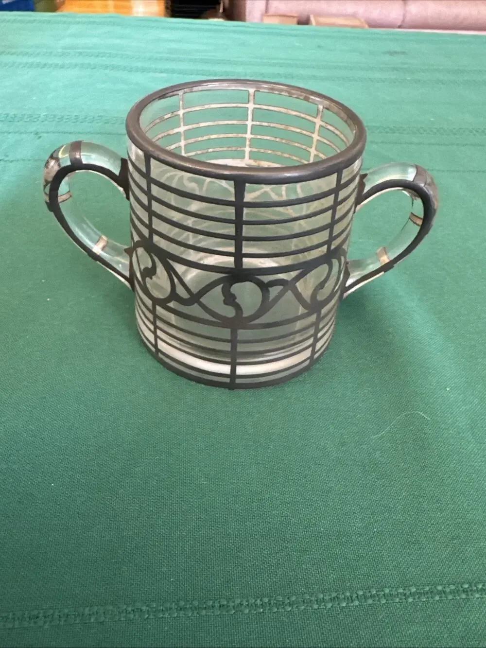 Antique Silver Overlay Glass Sugar Dish